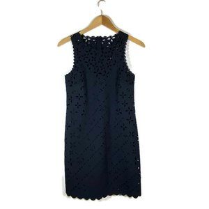 J. Crew Sleeveless Dress Womens Size 0 Navy Blue Cutout Lined Sheath Career